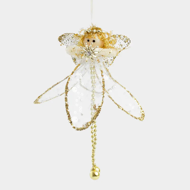 Игрушка елочная, 18 см, пластик/полиэстер, шампань, Девочка в платье, Sweet girl, image-3