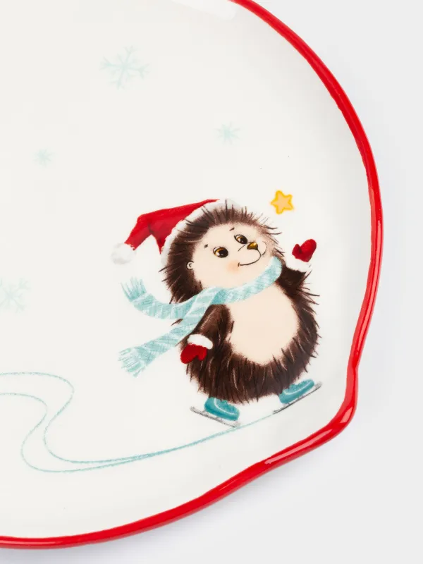 Тарелка закусочная, 21 см, керамика, белая, Ежи с подарками, Hedgehog christmas, image-3