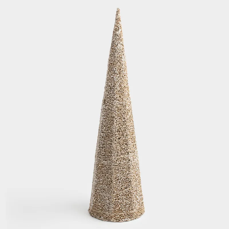 Ель-конус, 60 см, с подсветкой, полиэстер/металл, шампань, Заснеженная ель, Frosty sparks
