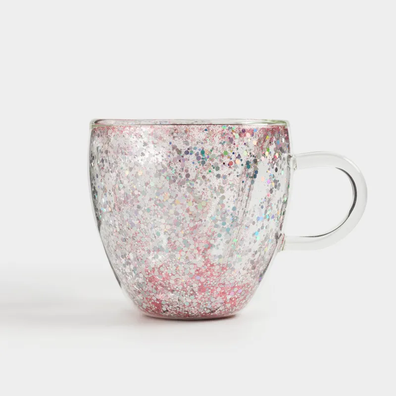 Кружка, 250 мл, 2 шт, стекло Б, с серебристо-розовыми блестками, Сердце, Air sparkly, image-2