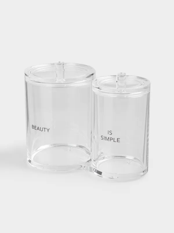 Контейнер для ватных дисков/палочек, 15х12 см, 2 отд, с крышкой, пластик, Basic font, image-2