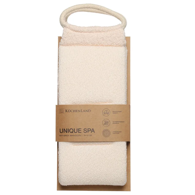 Мочалка-лента для мытья тела, 70х12 см, с наполнителем, нейлон/хлопок, бежевая, Unique spa, image-1