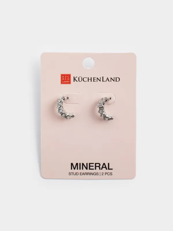 Серьги-пусеты, 1 см, 2 шт, металл/акрил, серебристые, Кристаллы, Jewelry crystal, image-3