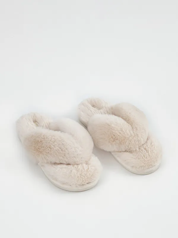 Тапочки женские, домашние, через палец, искусственный мех, молочные, Bushy, image-6