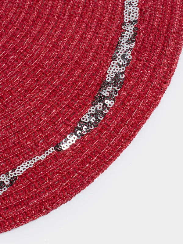 Салфетка под приборы, 38 см, с пайетками, полиэстер/пластик, круглая, красная, Бант, Rotary, image-2