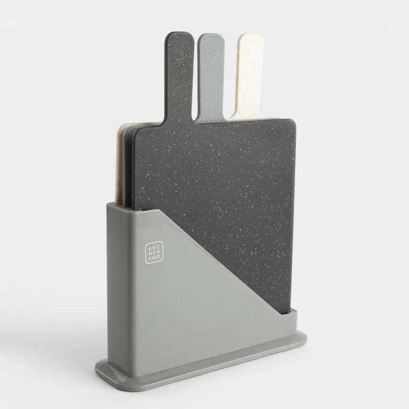 Доска разделочная, 32х20 см, 3 шт, в подставке, пластик, серая/бежевая/черная, Speck