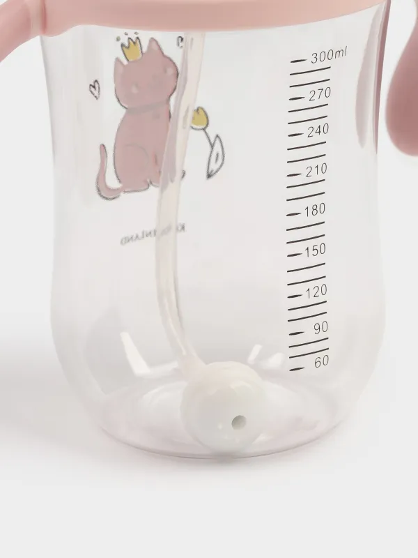 Бутылка-поильник, детская, 350 мл, тритан, розовая, Котик, Kiddy, image-3