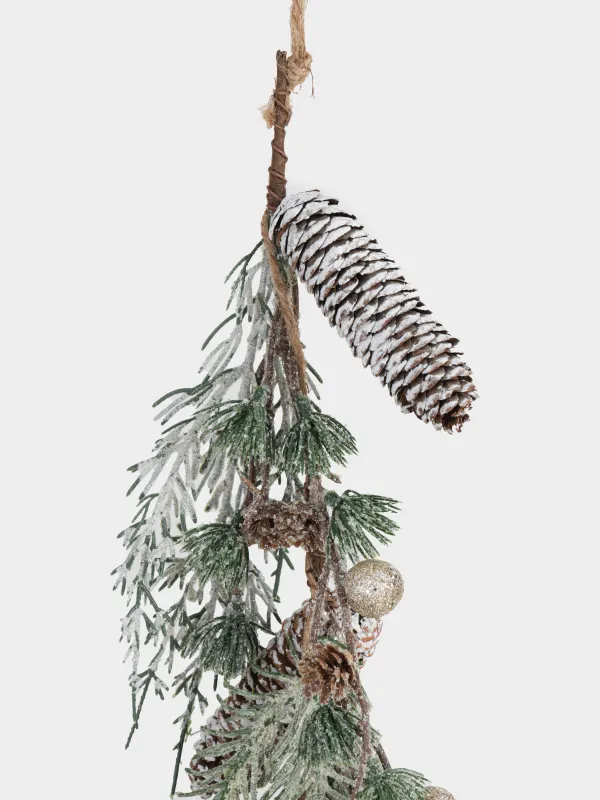 Ветка-гирлянда декоративная, 75 см, подвесная, пластик, Ягоды шампань и шишки, Conifer champagne, image-1