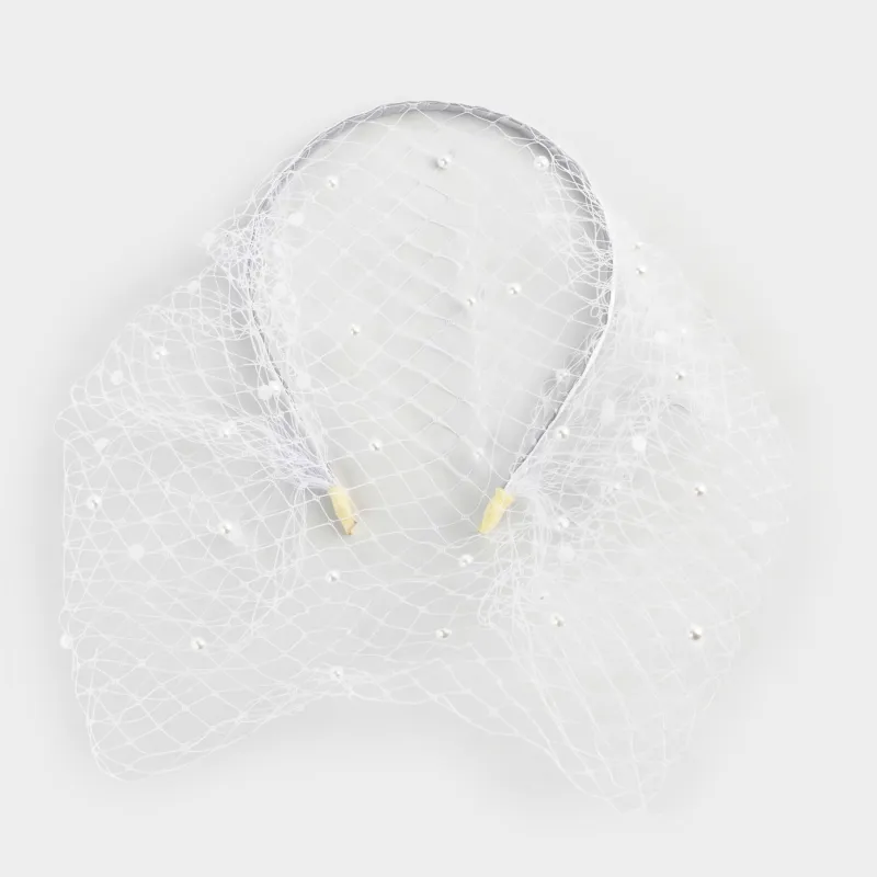 Ободок карнавальный, 14х15 см, металл/полиэстер, белый, Жемчужная вуаль, Hairstyle