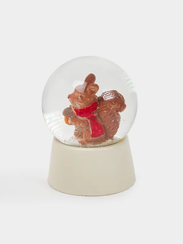 Снежный шар, 6 см, стекло/полирезин, молочный, Белка с грибом, Forest animals, image-1