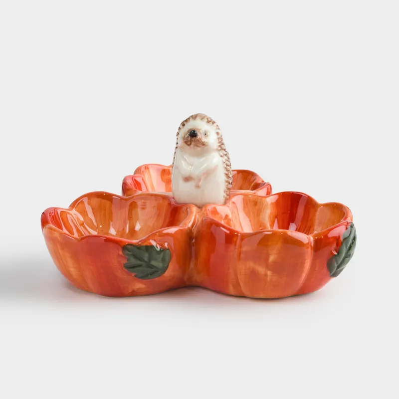 Менажница, с декором, 20 см, 3 отд, керамика, оранжевая, Еж, Forest symphony