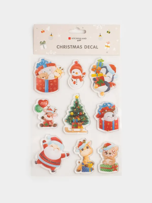 Набор наклеек, 15х20 см, многоразовые, термопластик, Елка, Christmas decal, image-5