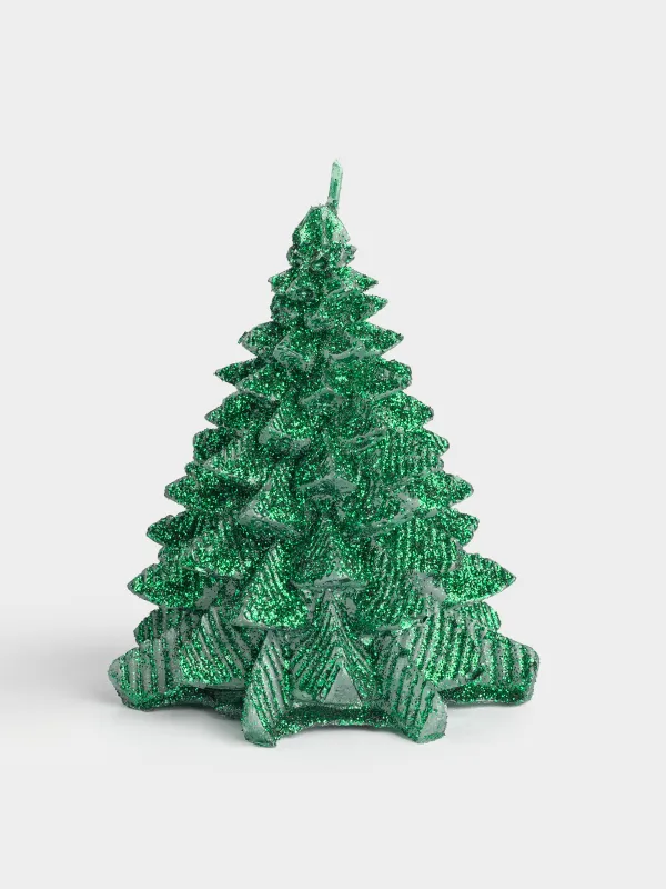 Свеча, 7x9 см, 2 шт, с блестками, зеленая, Елка, Fir candle, image-2