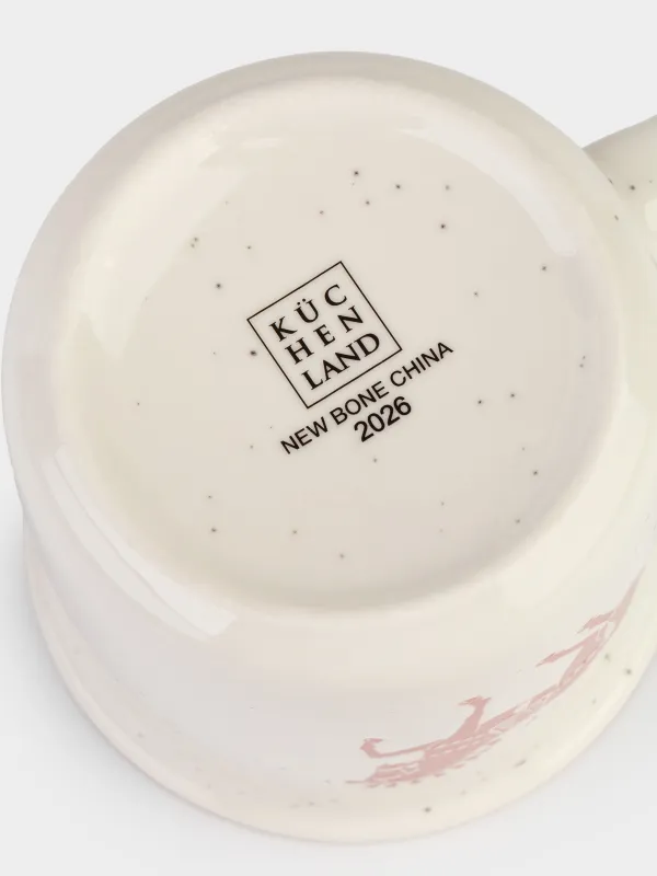 Кружка, 370 мл, фарфор N, молочная, в крапинку, с золотистым кантом, Конь, Horse, image-3