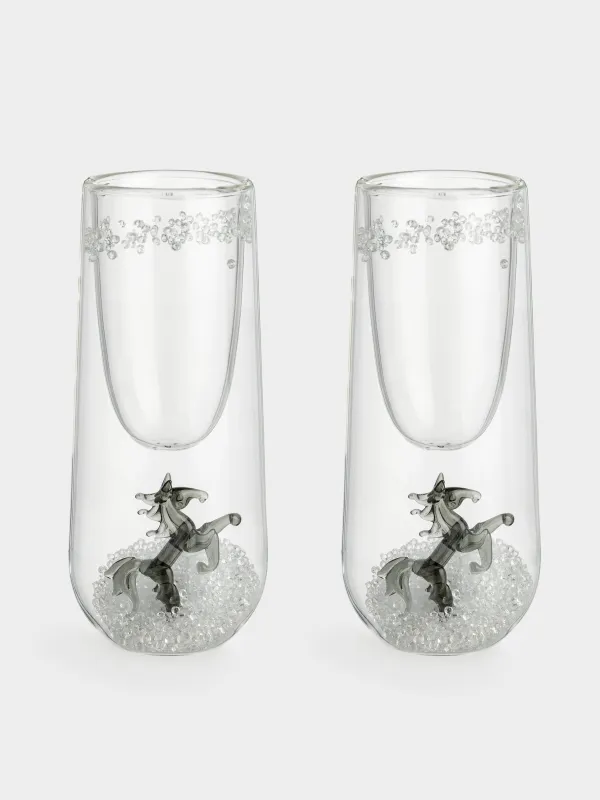 Бокал для шампанского, 100 мл, 2 шт, стекло Б, с кристаллами внутри, Лошадь, Air decor, image-0