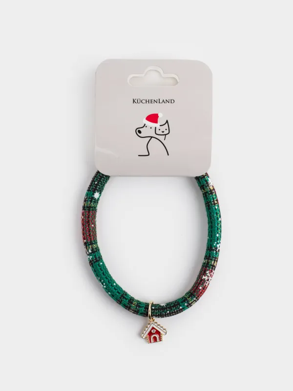 Ошейник для животных, 25/30 см, декоративный, полиэстер/металл, зеленый, Домик, Christmas pet, image-4