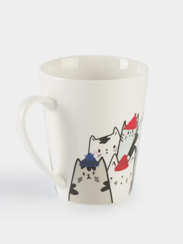 Кружка, 420 мл, фарфор N, белая, Коты в шапках, Cat, image-1