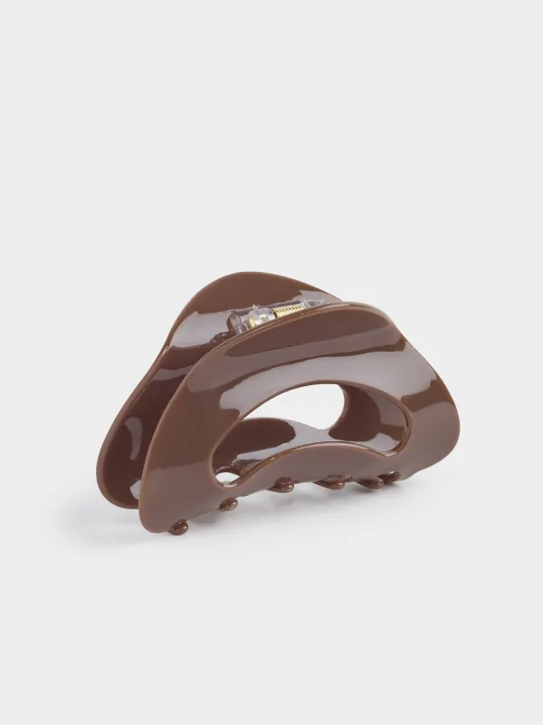 Заколка для волос, 9 см, пластик/металл, коричневая, перламутр, Крабик, Hair basic, image-0