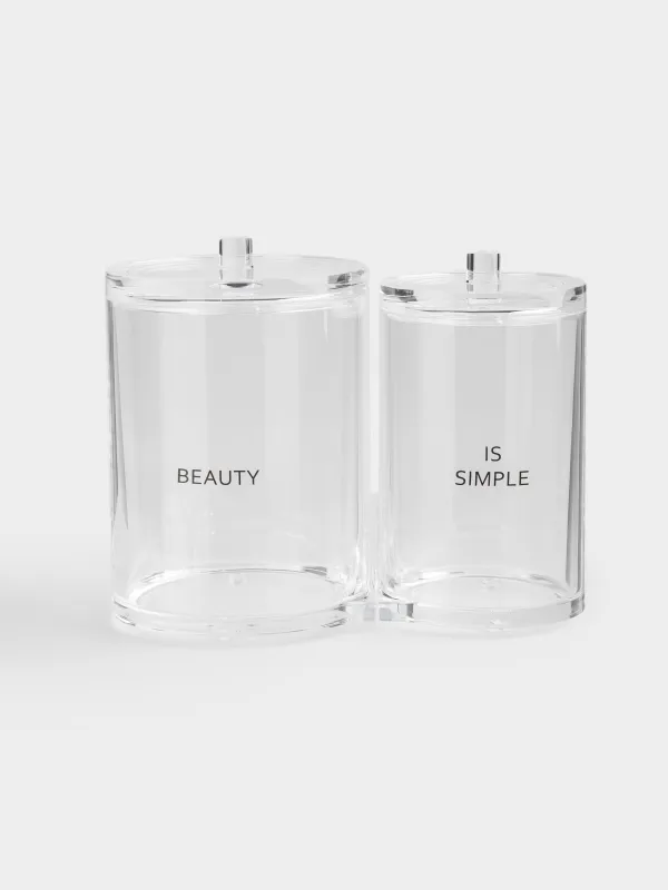 Контейнер для ватных дисков/палочек, 15х12 см, 2 отд, с крышкой, пластик, Basic font, image-0