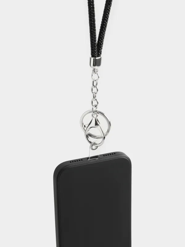 Цепочка, 1,2 м, для телефона, хлопок/стразы, черная, Jewelry black, image-2