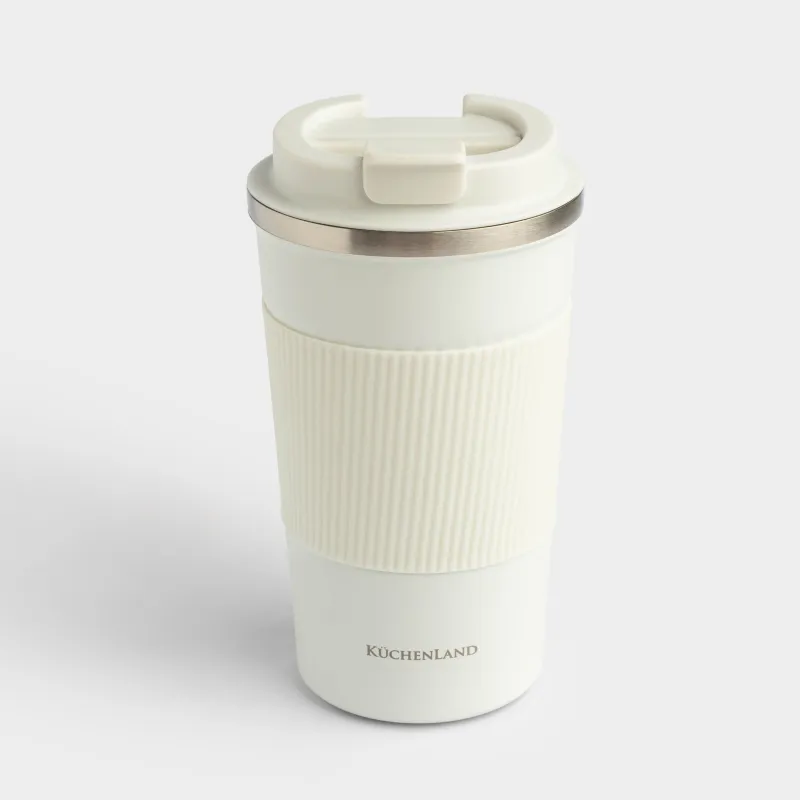 Термокружка, 450 мл, с зарфом, сталь/пластик/силикон, бежевая, Coffee life