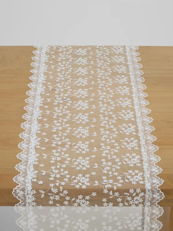 Дорожка настольная, 40х160 см, с кружевом, полиэстер, белая, Ажурные цветы, Lace flowers, image-3