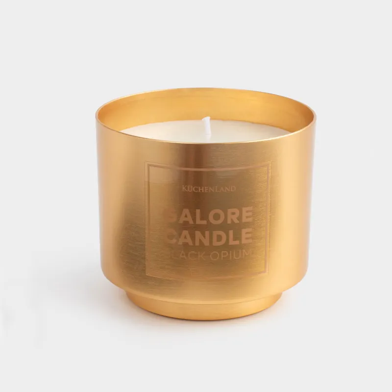 Свеча ароматическая, 8х7 см, в подсвечнике, металл, золотистая, Black Opium, Galore candle