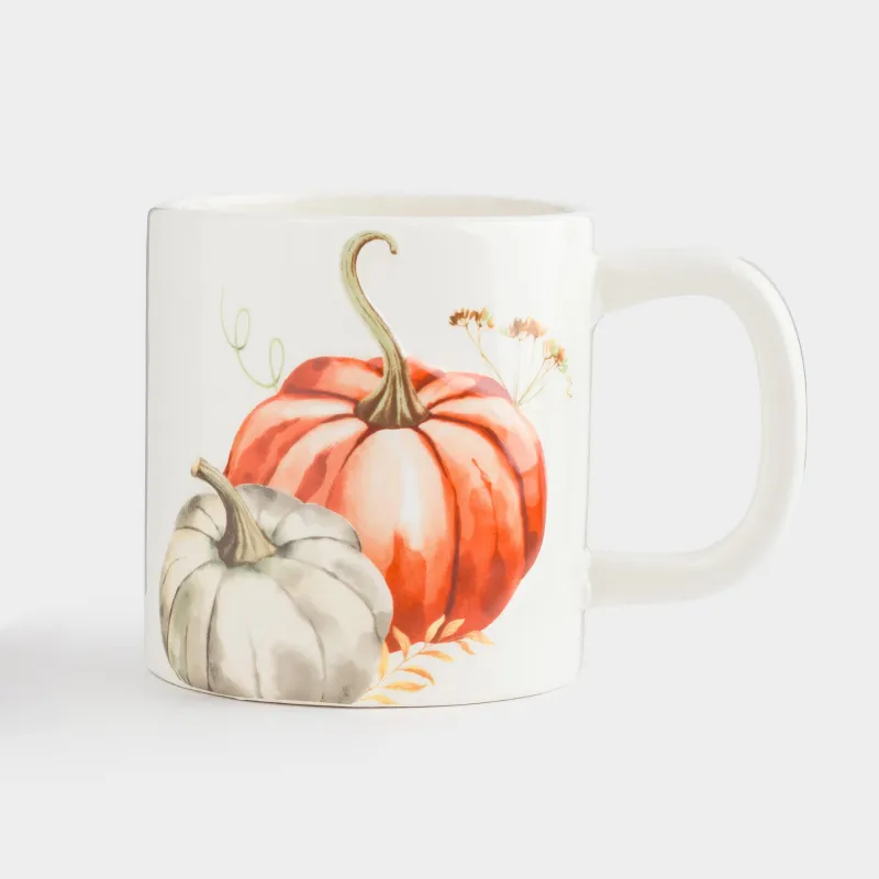 Кружка, 420 мл, керамика, белая, Тыквы и листья, Forest symphony
