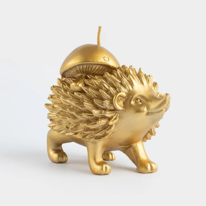 Свеча, 11x9 см, золотистая, Ежик с грибом, Golden glow