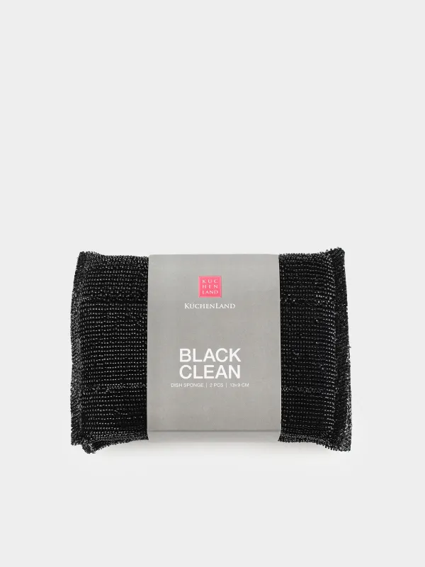 Губка для мытья посуды, 14x9 см, 2 шт, пластиковое волокно/поролон, черная, Black clean, image-6