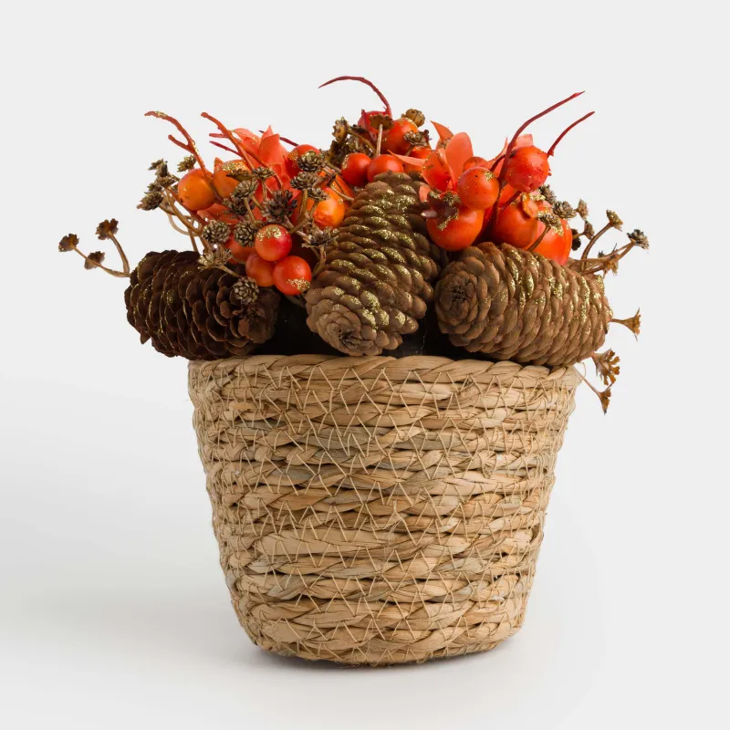 Композиция декоративная, 18 см, в корзине, дерево/пенопласт, Шишки и ягоды, Forest symphony decor, image-2