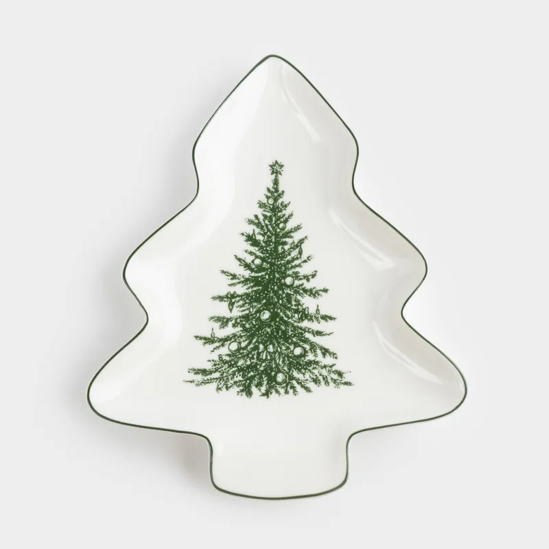 Блюдо, 23х20 см, фарфор N, бело-зеленое, Праздничная ель, Christmas lace