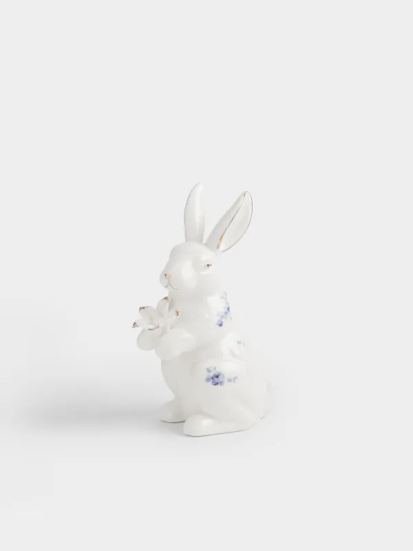 Статуэтка, 14 см, фарфор P, бело-золотистая, Кролик с цветком, Tradition Easter, image-0