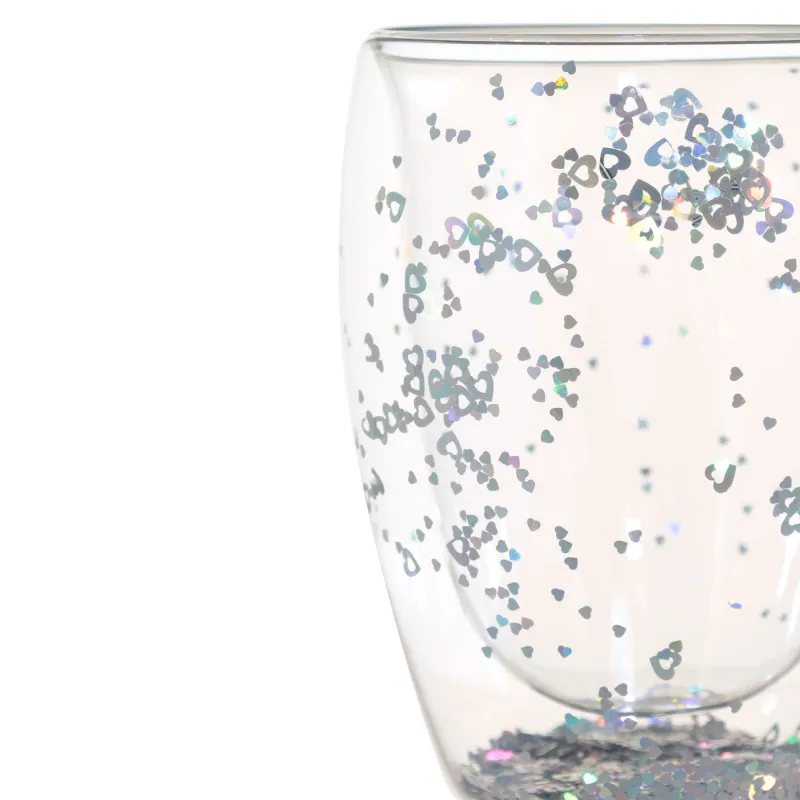 Кружка, 330 мл, 2 шт, стекло Б, перламутр, с серебристыми сердечками, Air sparkly, image-2
