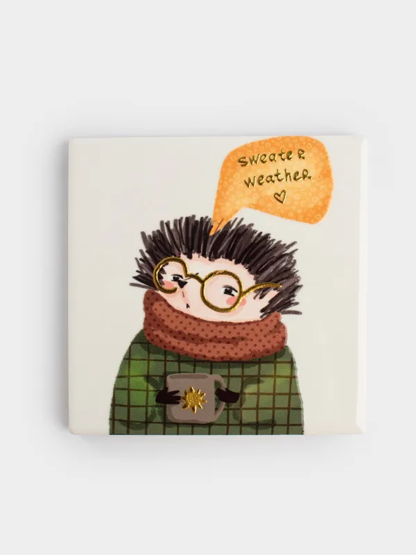 Подставка под кружку, 11х11 см, квадратная, керамика/пробка, белая, Еж в очках, Forest animals, image-0