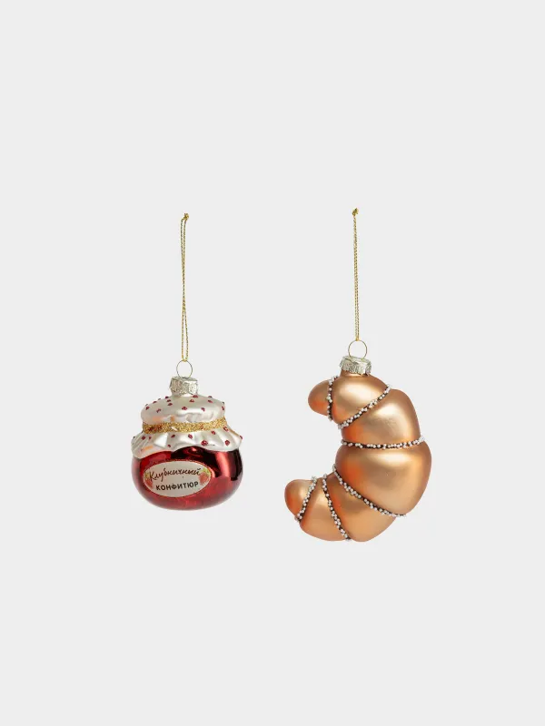 Набор елочных игрушек, 8 см, 2 шт, Варенье/Круассан, Figure christmas, image-0