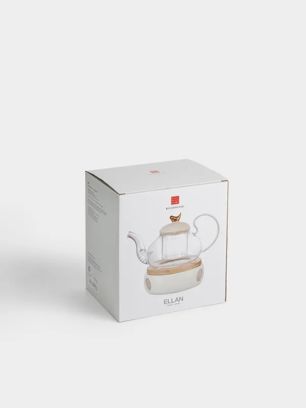 Чайник заварочный, 600 мл, с подогревом, стекло Б/фарфор P, белый, Птица, Ellan, image-5