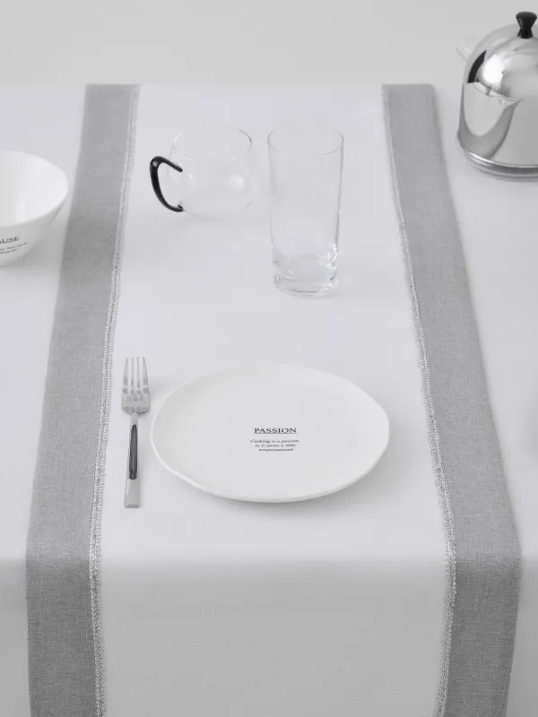 Дорожка настольная, 40х160 см, с люрексом, полиэстер, бело-серая, Milky way, image-3