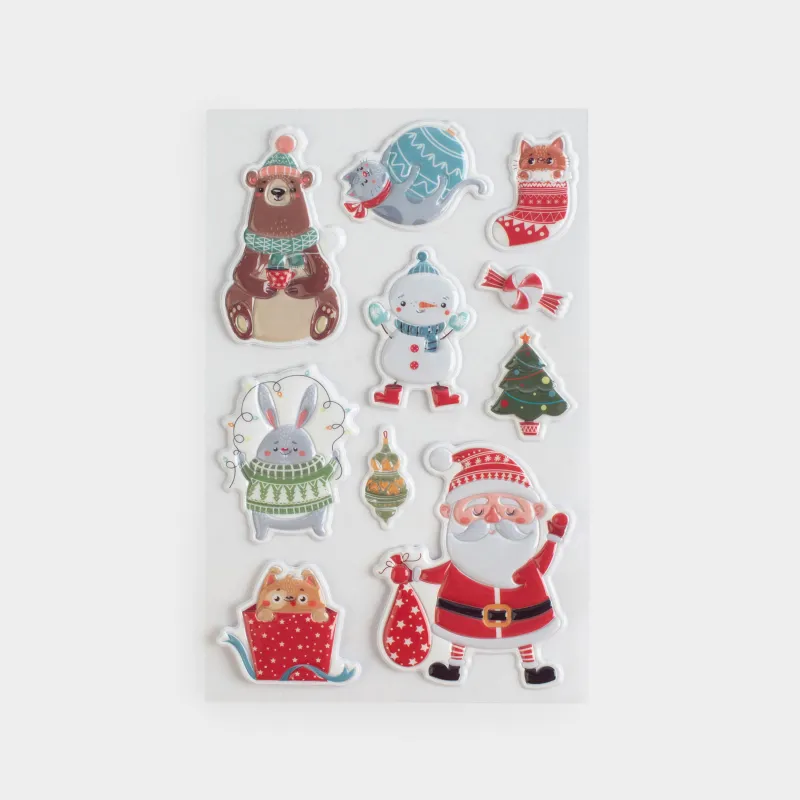 Набор наклеек, 10х16 см, многоразовые, ПВХ, Атмосфера праздника, Christmas decal