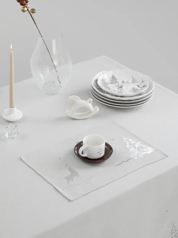 Салфетка под приборы, 30х45 см, полиэстер, прямоугольная, светло-серая, Олень и ели, Forest fawn, image-2