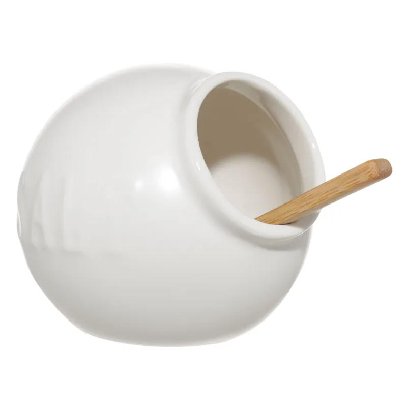 Емкость для соли, 11 см, с ложкой, фарфор P/дерево, белая, Grace, image-0