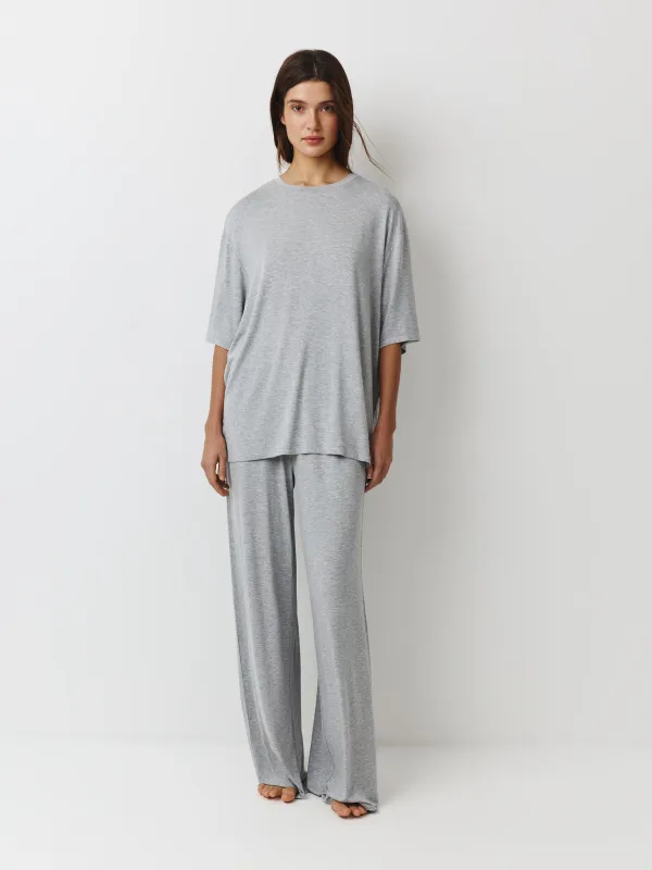 Брюки женские, домашние, р. S, вискоза/спандекс, серый меланж, Aidila, image-0