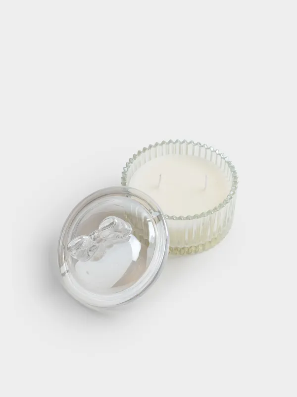 Свеча ароматическая, 11х5 см, в подсвечнике, с крышкой, перламутр, стекло, Raw Space, Бантик, Elegant, image-1