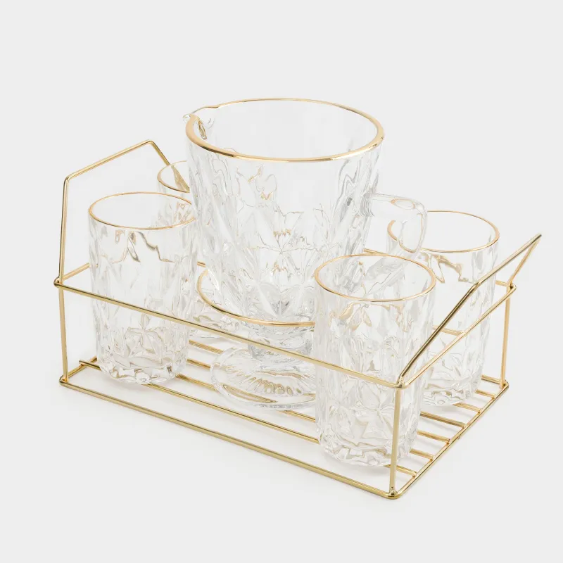 Набор для напитков, 4 перс, 5 пр, на подставке, стекло Р/металл, золотистый, Rhomb gold, image-3