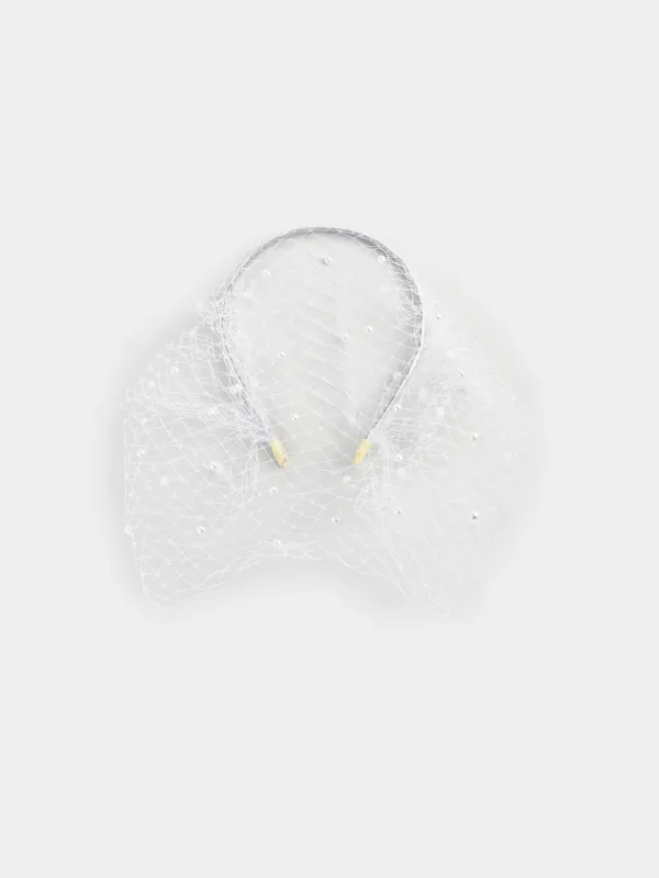 Ободок карнавальный, 14х15 см, металл/полиэстер, белый, Жемчужная вуаль, Hairstyle, image-0