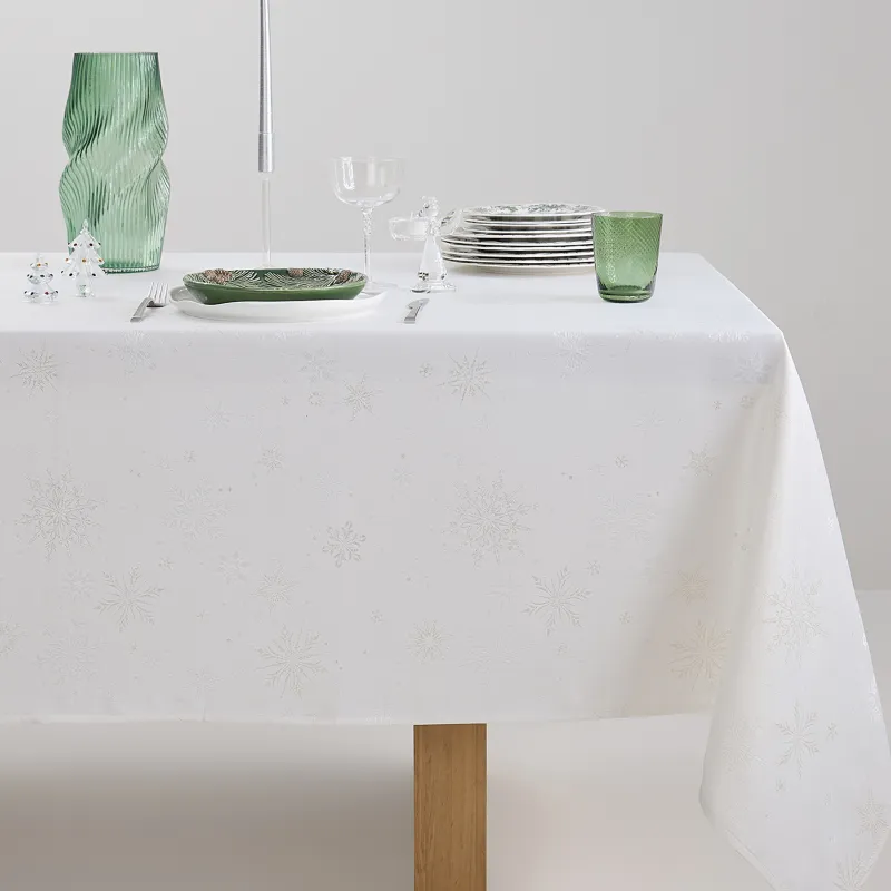 Скатерть, 160х160 см, жаккард, полиэстер, молочная, Снежинки, Snowflakes
