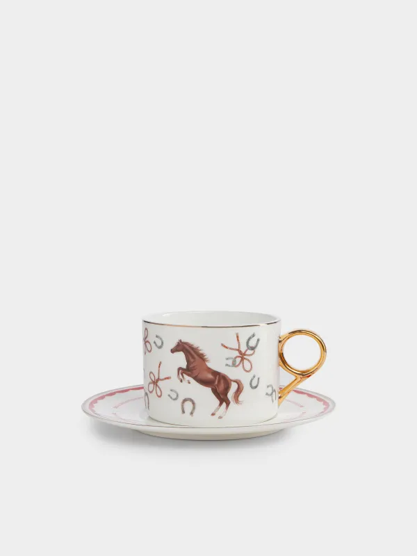 Пара чайная, 290 мл, с золотистым кантом, Конь, Zealous horse, image-0