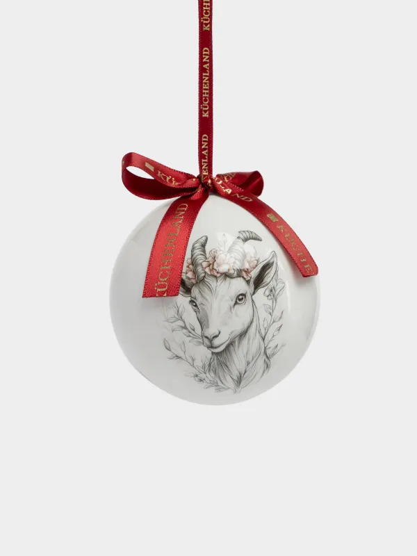 Игрушка елочная, 7 см, Шар, Голова козы в венке, Ball print, image-1