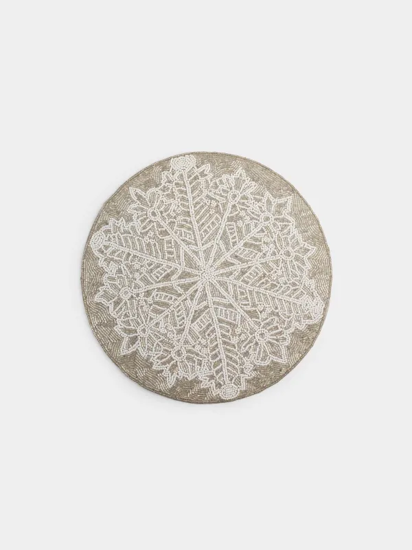 Салфетка под приборы, 36 см, бисер, круглая, серебристая, Снежинка, Art beads, image-0