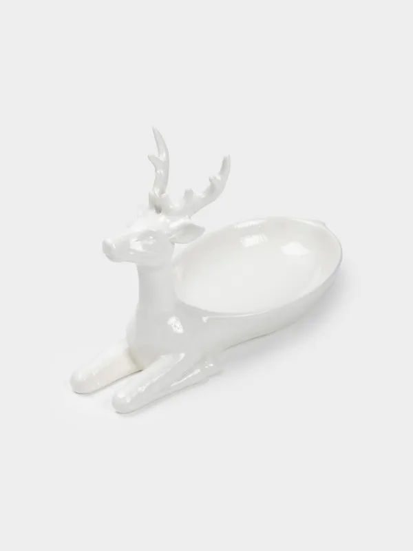 Блюдо декоративное, 28х13х18 см, керамика, белое, Олень, Forest deers, image-0